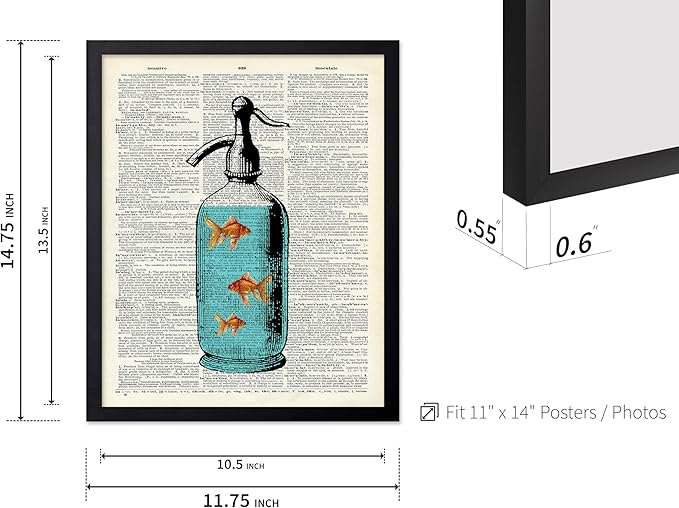 Poster Master Dictionary Art Poster - Goldfish Bowl Print - Fish Art - Aquarium Art - Gift for Men, Women & Animal Lover - Minimal Decor for Living Room, Bathroom or Office, 11x14 Black Framed