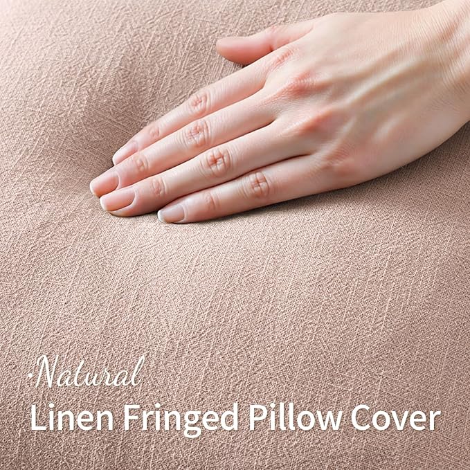 MIULEE Decorative Throw Pillow Covers Neutral Linen Fringe Throw Pillows Set of 2 Light Pink Boho Farmhouse Cushion Covers for Couch Sofa Bed Living Room Spring Home Decor 18x18 Inch