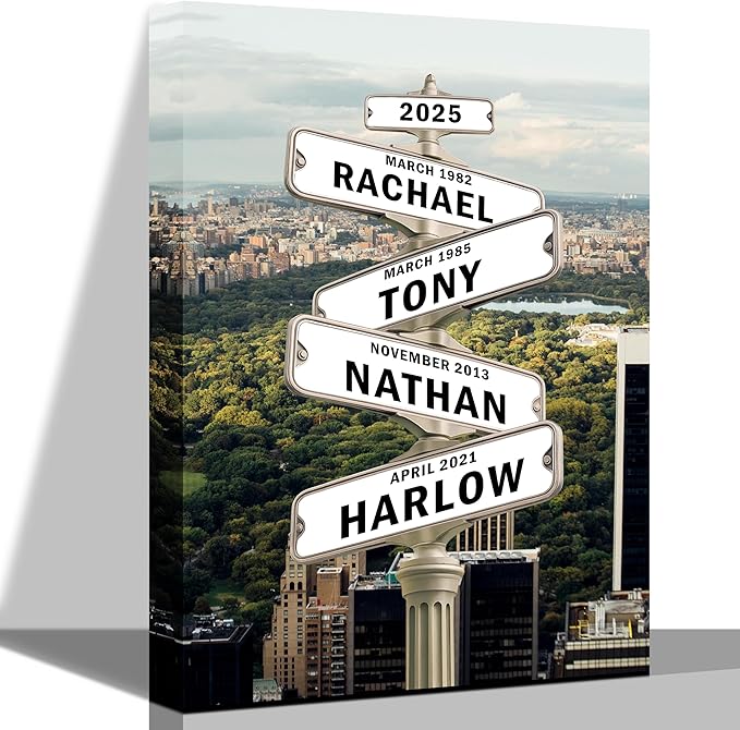 [Design 2025] Personalized Family STreet Sign Multi-Names Canvas, Custom Name And Date Street sign Canvas Print, Crossroads Street SIGN Gift For Family, Custom Name Intersection Sign Poster Wall Art