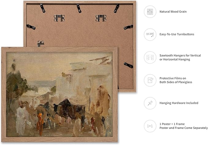 Poster Master Vintage The Bazaar Painting Poster - Retro Street in Udaipur Print - India Art - Cityscape Art - Farmhouse Art - Abstract Art - Office or Living Room Wall Decor, 8x10 Beige Framed