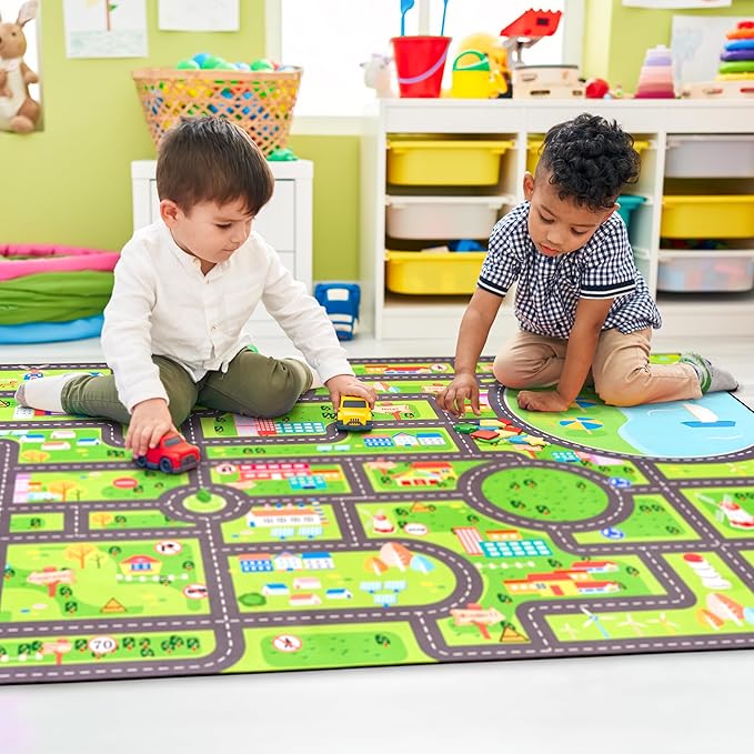 Sorbus Car Mat - City Road Washable Rug for Kids, Car Carpet, Floor Play Mats, Easy to Clean Washable Rugs for Safe and Fun Travel (Extra Large)