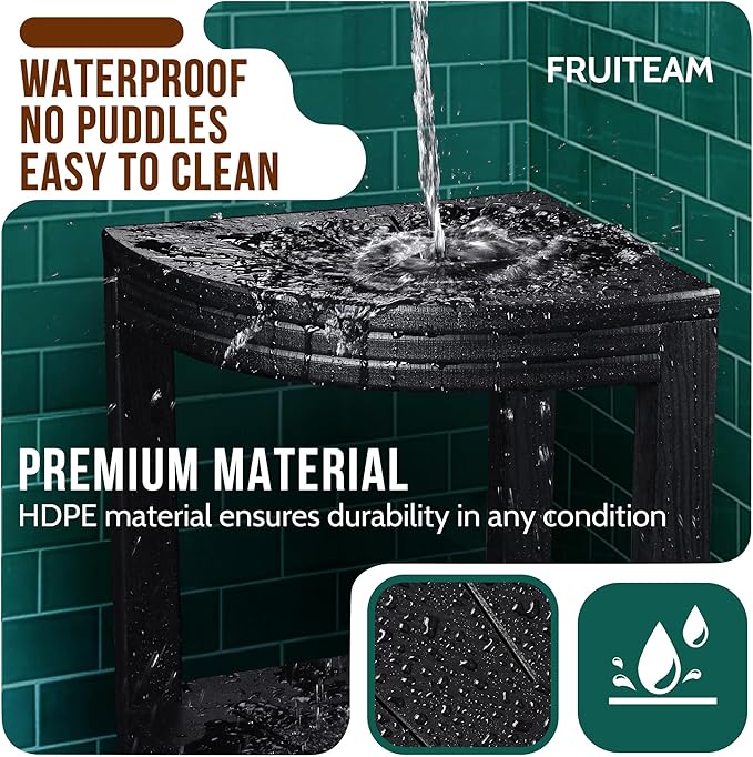 Shower Stool for Inside Shower, Non-Slip Shower Bench, Sturdy Corner Shower Stool with Storage Shelf, Waterproof Shower Stool for Shaving Legs and Bathroom Safety, Space Saving Design