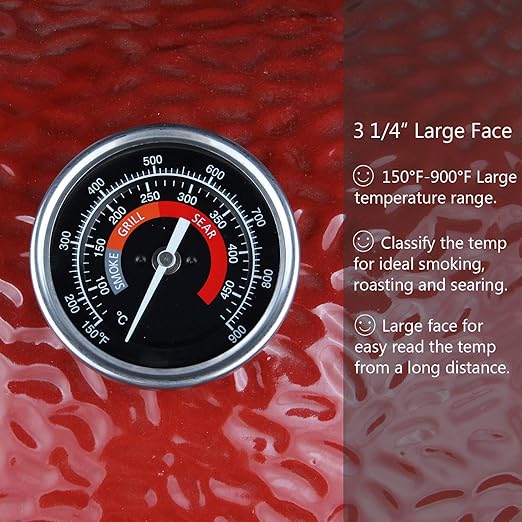 KAMaster BBQ Grill Temperature Gauge Waterproof Large Face for Kamado Joe Barbecue Charcoal Grill Stainless Steel 150-900°F Cooking Thermometer for Oven Wood Stove Accessories Tool Set Up Easy
