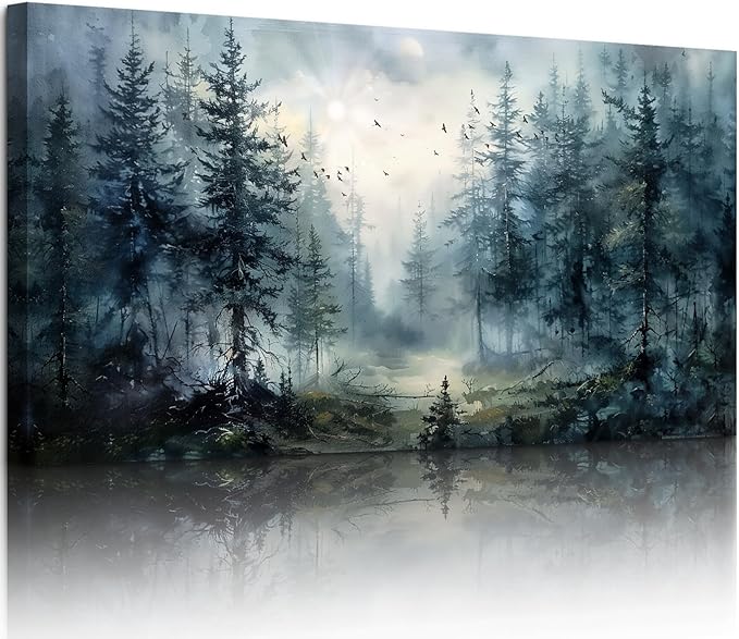 SERIMINO Large Wall Art for Living Room, Landscape Canvas Prints Paintings, Foggy Forest Pictures Wall Decor Aesthetic, Pine Trees Modern Home Decor, Bedroom Bathroom Office Artwork 24"X48"