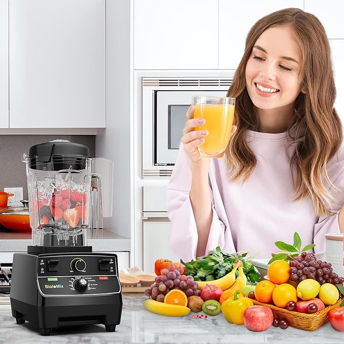 Biolomix Professional Smoothie Blender, 2200W High Power with 68oz Pitcher, Smart Presets, Blender for Kitchen, Ice, Soup (Extra Parts + 600ML Grinding Cups)