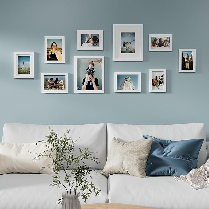 Vittanly 10 Pack Picture Frames Collage Wall Decor, Gallery Wall Frame Set for Wall or Tabletop Display, Engineered Wood and Shatter-resistant Plexiglass, Multi Sizes with 8x10, 5x7, 4x6 Frames, White