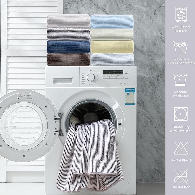 8-Piece Premium Towel Set for Bathroom|2 Oversized Large Bath Sheet,2 Hand Towels,4 Washcloths|Soft Cozy Highly Absorbent Fast Dry Microfiber Shower Towel Set for Hotel Bathroom Essentials,Black White