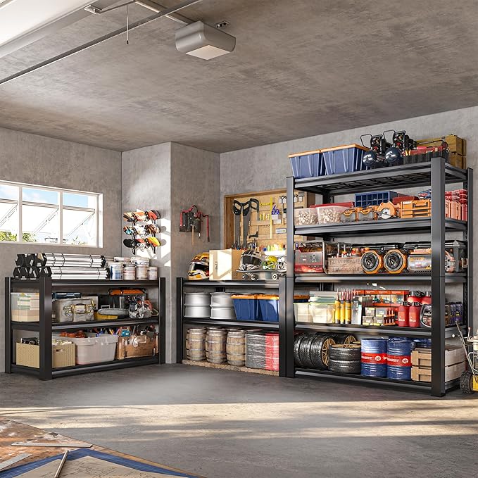 REIBII 3010LBS Storage Shelves 72" H Garage Shelving Heavy Duty Metal Shelving 5 Tier Adjustable Metal Shelves for Storage for Pantry Kitchen Basement 72" H x 35.5" W x 16" D, 2 Pack