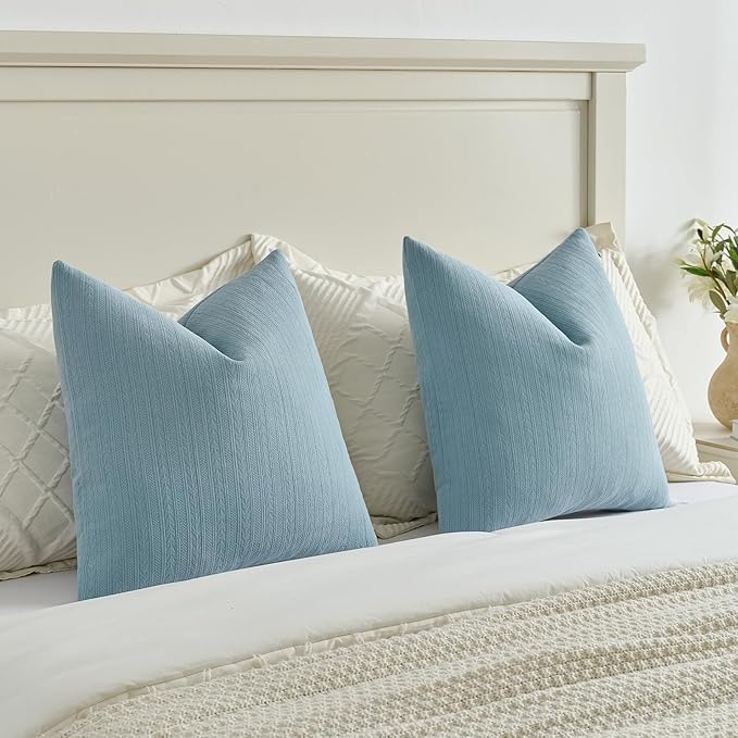 FUTEI Denim Blue Decorative Throw Pillow Covers 12x20 Inch Set of 2,Soft Cozy Wheat Ear Striped Patterns Lumbar Pillow Cases,Modern Home Decor for Couch Bed Living Room