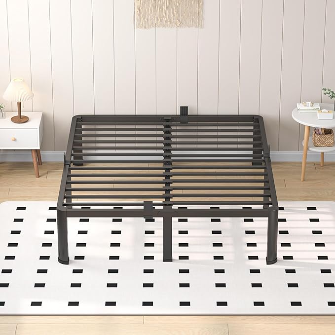 18 Inch Queen Heavy Duty 3500 lbs Bed Frame with Round-Corner Legs & Anti-Squeak Design – Quick Assembly Metal Platform, No Box Spring Needed