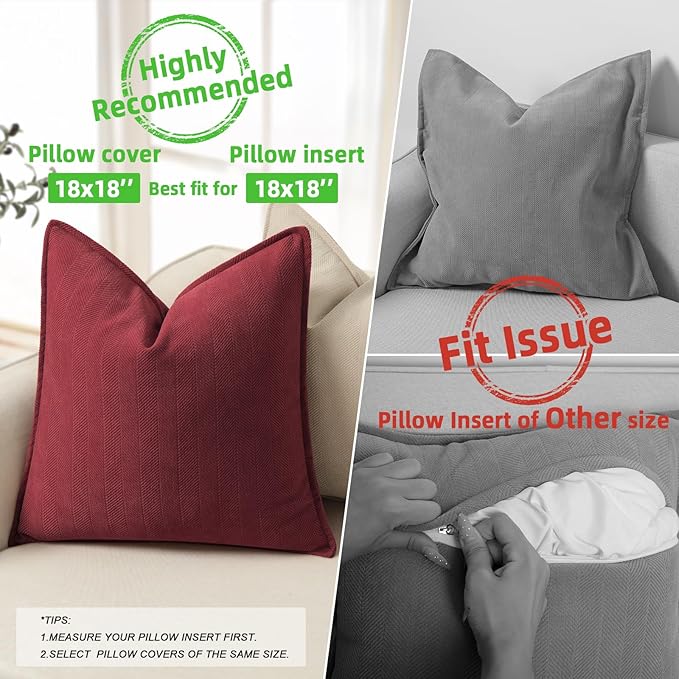 ZWJD Burgundy Pillow Covers 18x18 Set of 2 Chenille Throw Pillow Covers with Elegant Design Soft and Luxurious Decorative Throw Pillows for Couch, Bed, and Home Decor