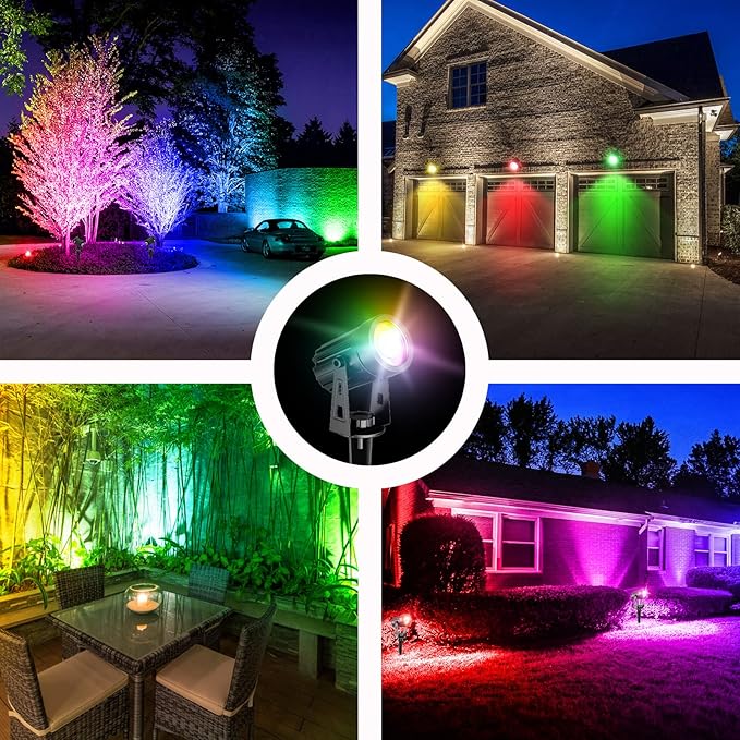 T-SUN Color Changing Solar Spotlights, LED Solar Powered Landscape Lights Outdoor Waterproof Solar Security Wall Lights Auto ON/Off Dual Head Light for Garden Yard Patio(RGB), 2-IN-1