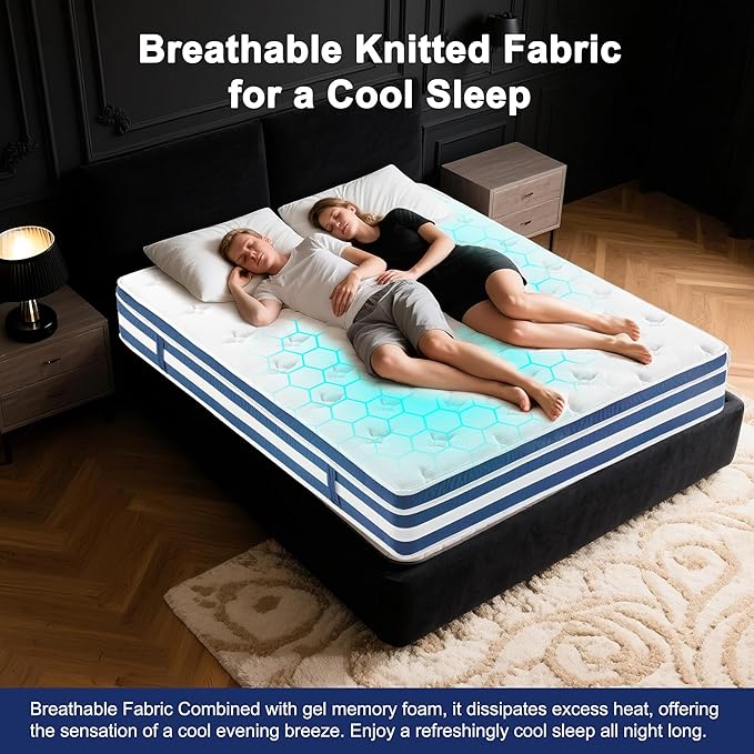 King Size Mattress, 10 Inch Memory Foam Hybrid King Size Mattress in a Box with Gel Memory Foam & Zoned Pocket Coils, Pressure Relief, Motion Isolation, Soft & Breathable Non-Fiberglass, Edge Support