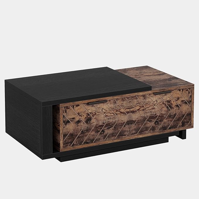 Tribesigns Extendable Coffee Table with 2 Storage Drawers, Dual-Tone Center Table with Sliding Tabletop, Multi-Functional Wooden Rectangle Cocktail Table for Living Room (Black & Rustic Brown)