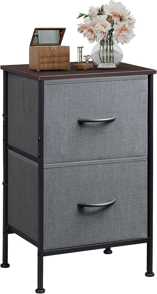 WLIVE Nightstand, Nightstand with 2 Drawers, Bedside Furniture, Night Stand, Small Dresser for Bedroom, College Dorm, End Table with Fabric Bins, Dormitory, Dark Grey, Size L