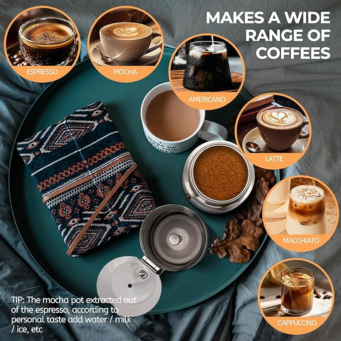 9 Cup 450ml Moka Pot Stainless Steel Espresso Coffee Maker Stovetop Percolator Coffeemaker Italian Classic Style Brewing Greca Cafe Mocha Machine for Cafeteras Lover Camping Travel and Home Use 15oz