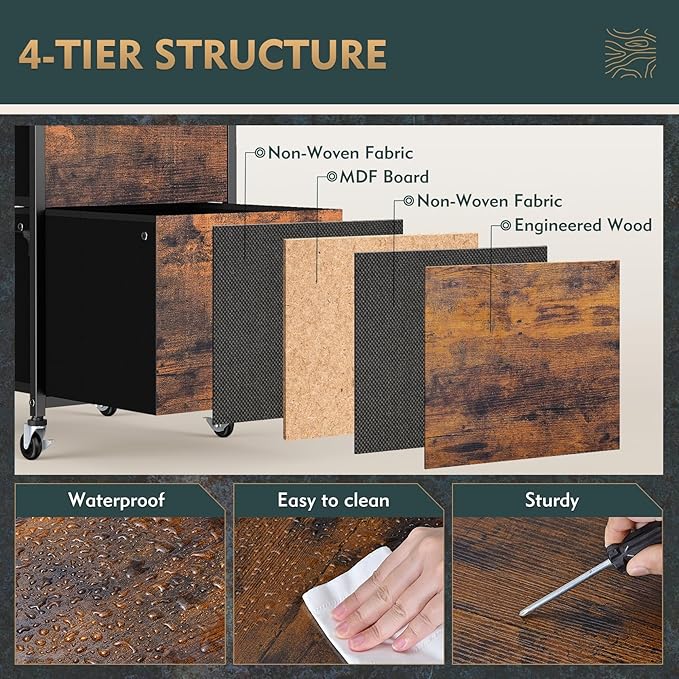 3 Drawers File Cabinet, Vertical Filing Cabinets for Home Office, Drawer with Adjustable Hanging Rail, A4/Letter Size Hanging File Folders, Open Shelf, Mobile Printer Stand, Rustic Brown
