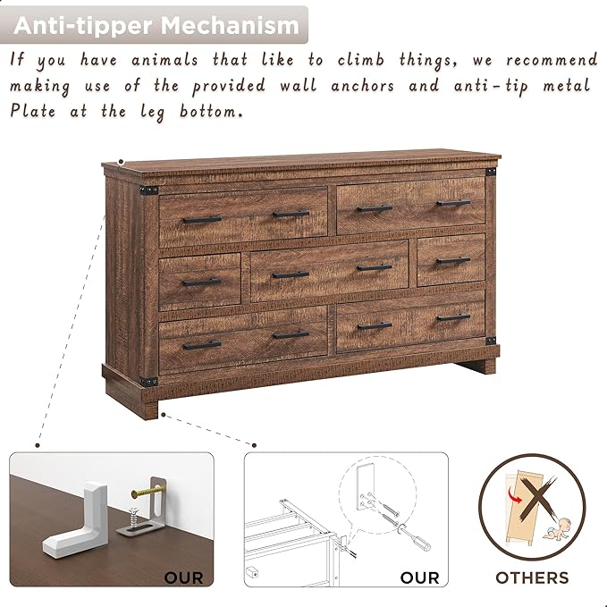 RedLemon Farmhouse 7 Drawer Dresser for Bedroom - Wood Large Dressers & Chests of Drawers for Closet with Storage for Bedroom, Living Room, Reclaimed Barnwood Color