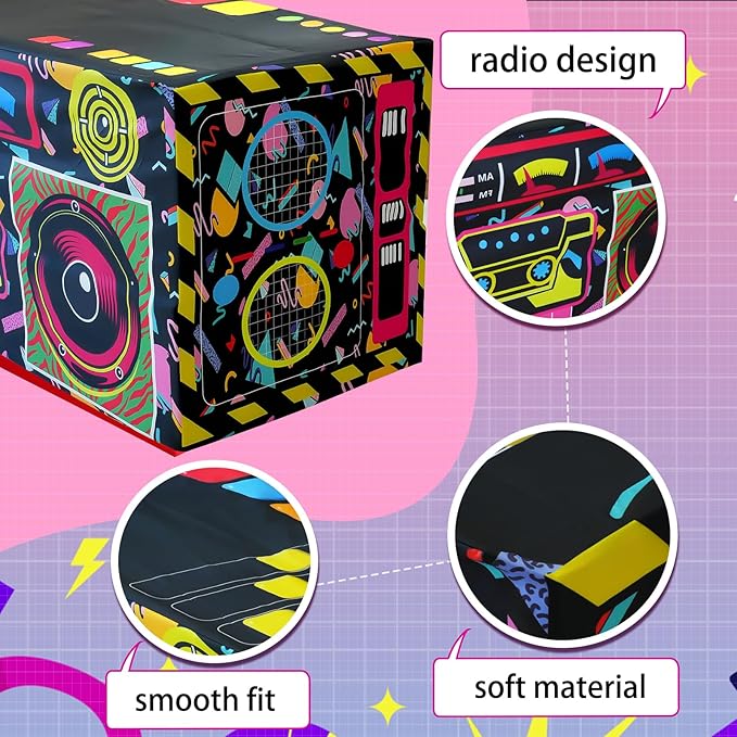 8FT 80s 90s Theme Party Tablecloth, 80s 90s Decorations for Back to 80s 90s Hip Hop Birthday Party