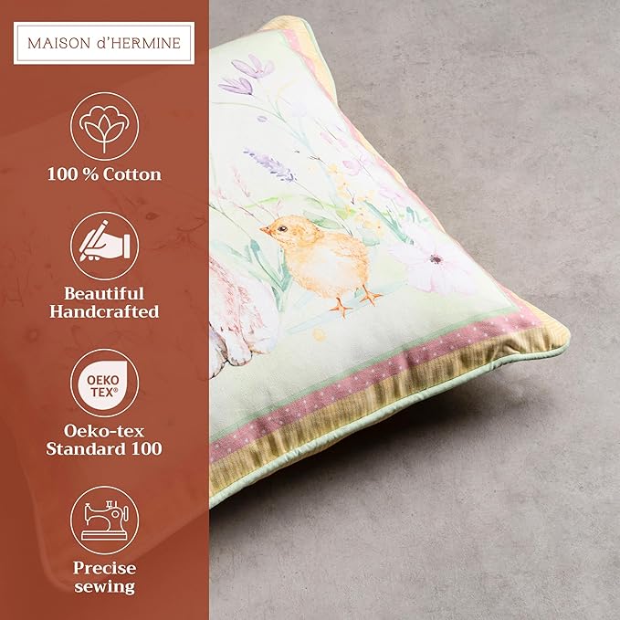 Maison d' Hermine Decorative Pillow Covers 20x20 Inch Square 100% Cotton Throw Pillow Covers with Invisible Zipper Cushion Case for Living Room Couch, Chair, Sofas, Bedroom, Home (Easter Zest)