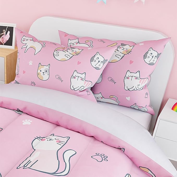 Cat Duvet Cover Sets Twin Size for Kids Girls, Include 1 Polyester Comforter Cover 68x86 Inches and 1 Pillowcase 20x26 Inches, Comforter Not Included, Gift for Christmas Birthday