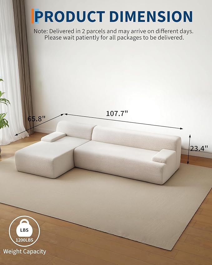 108" Sectional Couches for Living Room, Modular Sectional Sofa with L-Shape Chaise,Ultra Soft Corduroy L Shaped Couch Bed,Perfect Comfy Couches for Living Room, No Assembly Required, Beige