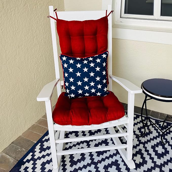 Rave Ruby Red Porch Rocker Cushions - Small - Indoor-Outdoor, Fade Resistant, Weather Resistant - Latex Foam Fill Rocking Chair Seat Cushion & Backrest Pad Set - Solid Color