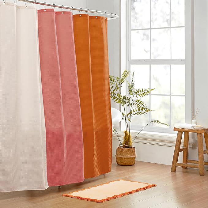 MONDAY MOOSE Bath Mat with Scalloped Wavy Ripple Design, Microfiber Absorbent Non Slip Tufted Rug for Floor, Shower or Kitchen (24x47 inch, Orange)