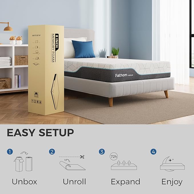 FATHOM Medium Twin XL Mattress 14 Inch Memory Foam Mattress Bed in a Box for Back Pain Relief and Cool Sleep with Gel Foam and Removeable Fiberglass Free Cover, CertiPUR-US Certified