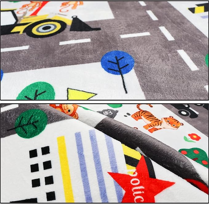 Kids Car Playmat, Kids Rug for Playroom Car Mat Town City Road Traffic Rugs, Play Mat for Floor, Extra Large Boys Kid Car Track Play Rug (Style Five, 59X 39.4 INCH)