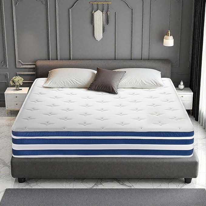 King Size Mattress, 10 Inch Memory Foam Hybrid King Size Mattress in a Box with Gel Memory Foam & Zoned Pocket Coils, Pressure Relief, Motion Isolation, Soft & Breathable Non-Fiberglass, Edge Support