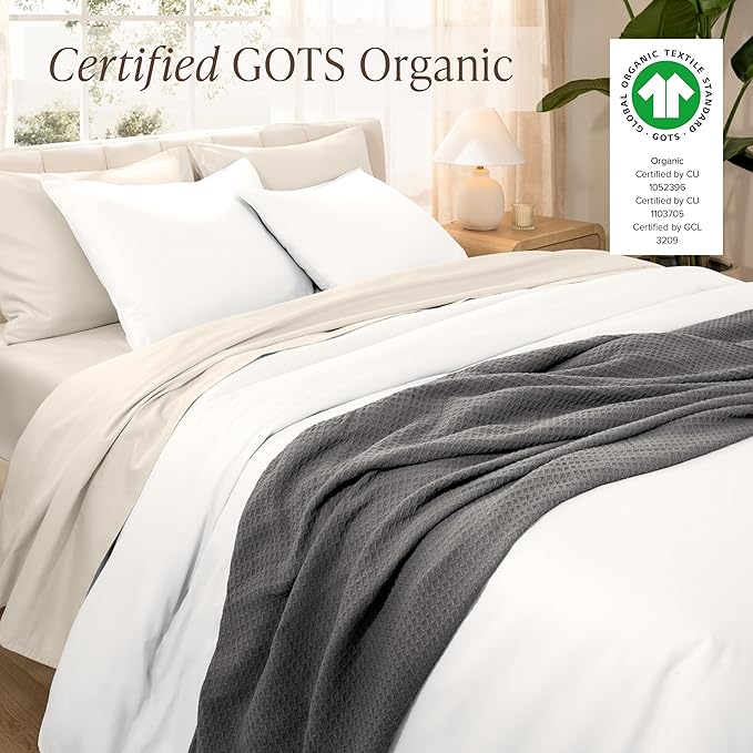 Bare Home 100% Organic Cotton Sateen Duvet Cover Set - Full/Queen Size - 400 Thread Count - Smooth Sateen Weave - Warm & Luxurious - Duvet Cover (Full/Queen, White)