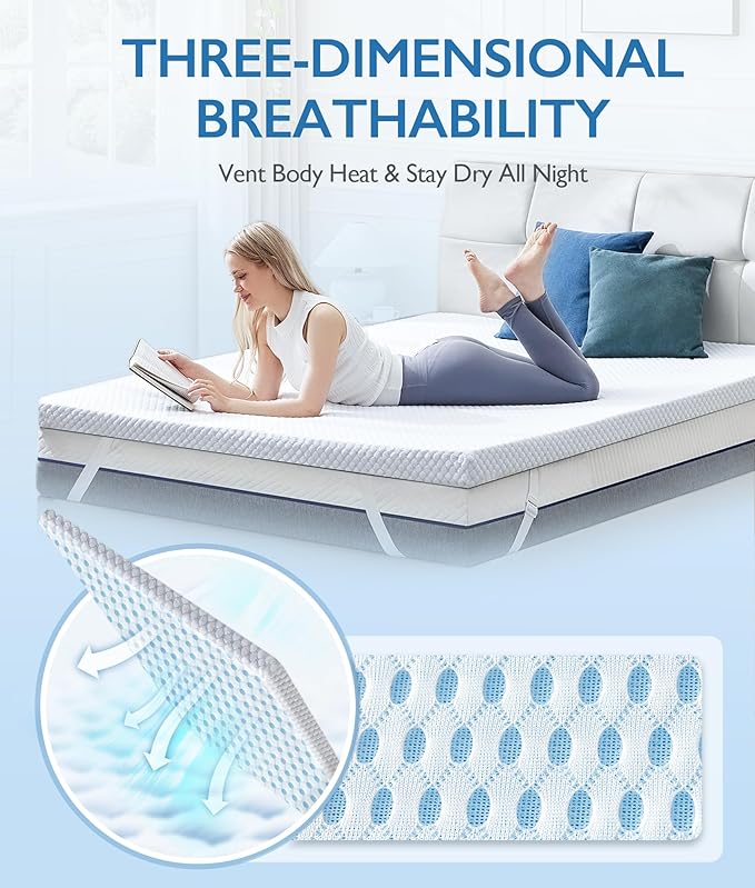 SINWEEK 3 Inch King Cooling Memory Foam Mattress Topper for Pressure Relief, Thick Bed Mattress Pad with Cooling Soft Cover and Adjustable Straps, CertiPUR-US Certified