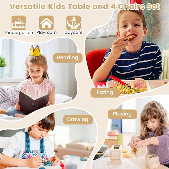 HONEY JOY Kids Table and Chair Set, Bentwood Toddler Round Table and 4 Chairs for Craft Art, Building Block, 5-Piece Children Furniture Set for Daycare, Kindergarten, Playroom (Gray)