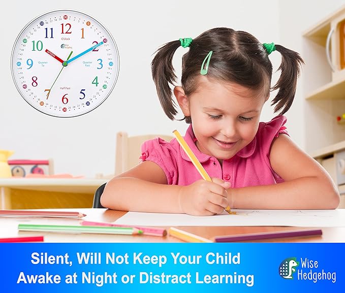 Learning Clock for Kids, Silent Non Ticking, Telling Time Teaching Clock, Kids Room Wall Decor for Bedrooms, Analog Kids Clock for Teaching Time, Kids Learn to Tell Time Easily