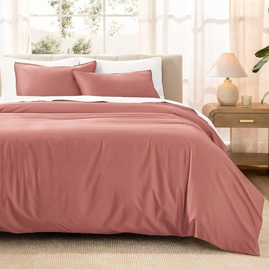 Bare Home 100% Organic Cotton Sateen Duvet Cover Set - Twin/Twin Extra Long - 400 Thread Count - Smooth Sateen Weave - Warm & Luxurious - Duvet Cover (Twin/Twin XL, Dusty Rose)