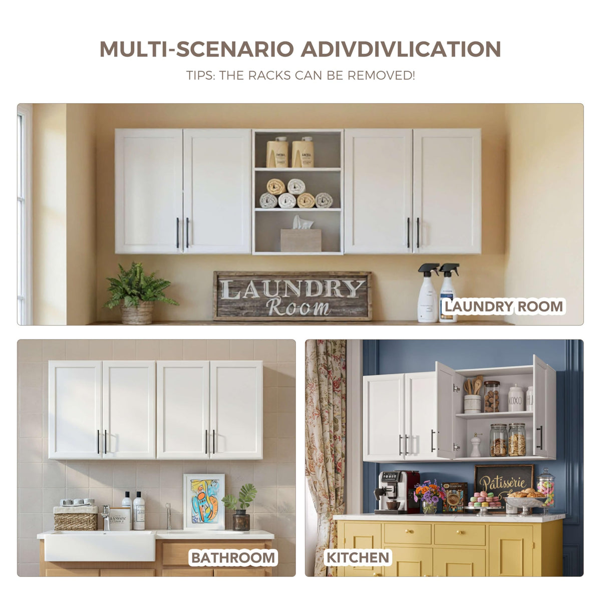 Furnaza 62.8" W Wall Cabinets for Laundry Room with Adjustable Shelf