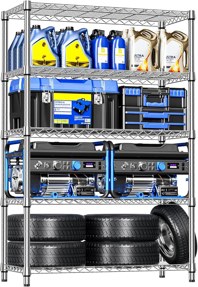 IZEUK 6 Tiers Garage Shelving Wide Storage Shelves Metal Shelves Heavy Duty Adjustable Utility Shelf Rack (Chrome, 17.7" D x 47.2" W x 82.7" H)