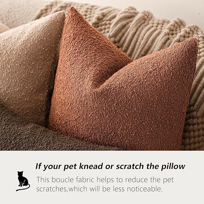 Foindtower Pack of 2 Textured Boucle Throw Pillow Covers Accent Solid Pillow Cases Decorative Cozy Soft Couch Cushion Case for Chair Sofa Bedroom Living Room Home Decor 20x20 Inch Burnt Orange Hazel