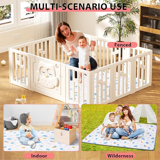 Baby Play Mat 71’’ x 59’’ Soft Baby Floor Mat Thicker Foam Play Mat for Babies，Toddlers, Foldable Baby Playpen Mat Crawling Mat，Elephant Design