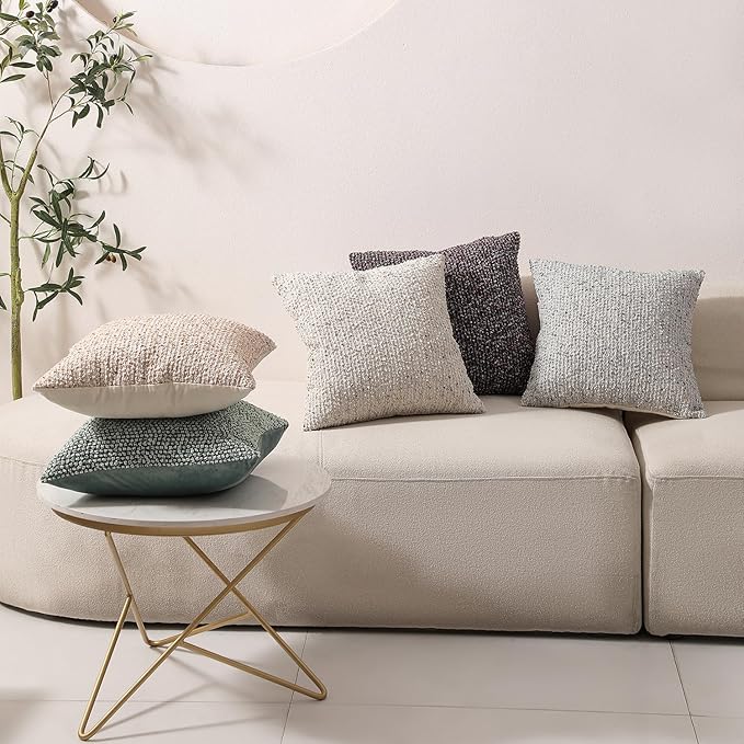 Striped Throw Pillow Covers 18x18 Set of 2 Beige Textured Boucle Chic Morden Boho Accent Farmhouse Square Decorative Couch Pillow Covers for Home Decor Bed Sofa Living Room