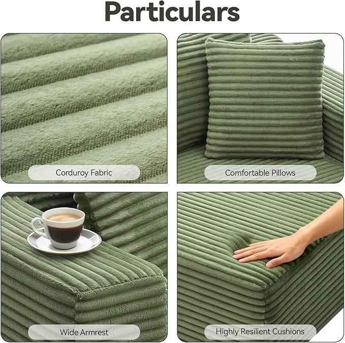Modern Cloud Modular Sectional Sofa with Chaise, 106" L-Shaped Sofa Couch for Living Room, Deep Seat Plush Boneless Couches, Includes Pillows, Right Chaise, Green