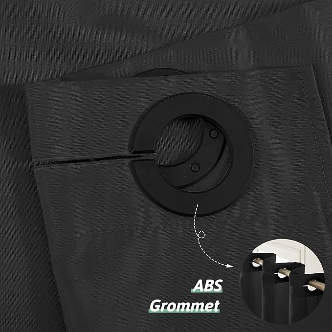 Extra Wide No Hook Black Shower Curtain 108x72 Inch,Polyester Fabric Waterproof Shower Curtain Liner with 14 Plastic Split Grommets,Washable Shower Curtains for Bathroom Hotel Spa Luxury