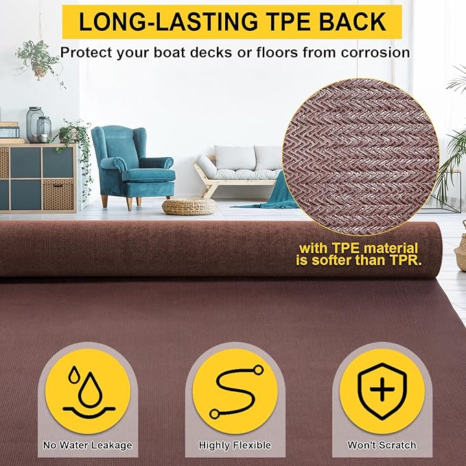 Marine Carpet, 6 FT x 14 FT Brown Indoor/Outdoor Area Rug, 0.2" Thick, Water-Resistant, Non-Slip, Machine Made, Solid, Marine Animals Theme