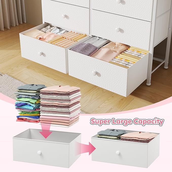 Dresser for Bedroom with 12 Drawers Tall Dressers for Bedroom Fabric Dressers & Chest of Drawers with Sturdy Metal Frame, Wood Top, for Woman, Closet, 40.6" W x 11.8" D x 44.5" H (White)