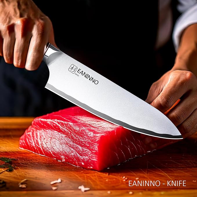 Chef Knife Japanese 8 inch Kitchen Knife, Professional High Carbon Steel 10Cr15Mov Forged Sharp Cutting Chefs Knifes for Meat Vegetable with Bubinga Handle