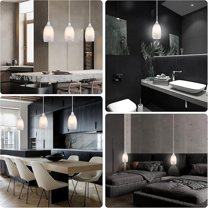 Mini Glass Pendant Light 1-Light with Handblown White Swirl Art Glass Adjustable Cord Brushed Nickel Finish 4.72" Modern Hanging Pendant Light for Kitchen Dining Room Living