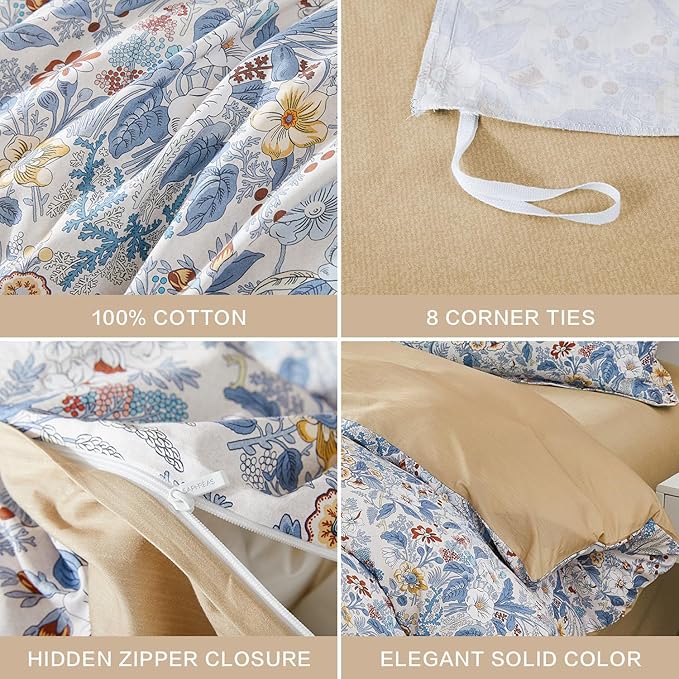 SAPHREAS Twin Boho Duvet Cover Green Paisley Bedding Set with 8 Corner Ties and 1 Pillow Sham 100% Cotton Reversible Duvet Cover Set with Zipper Closure