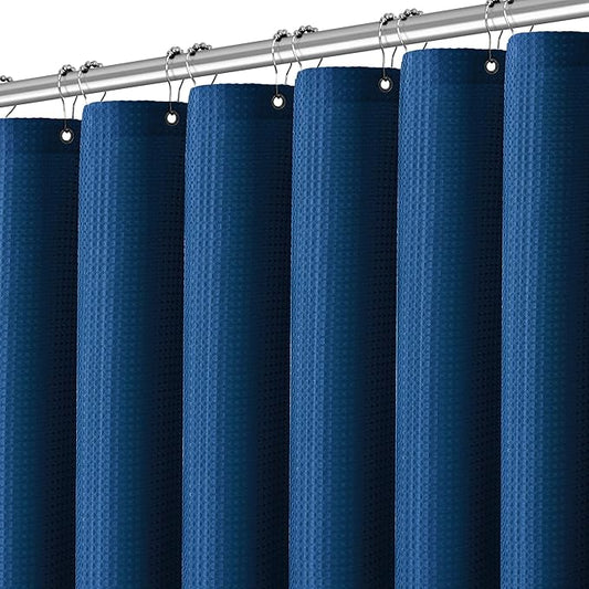 Extra Long Shower Curtains 96 inch Classic Blue Waffle Shower Curtain for Bathroom, Heavy Duty 256GSM Modern Shower Curtain, Machine Washable,Water Resistant with 12 Metal Hooks, 72Wx96H