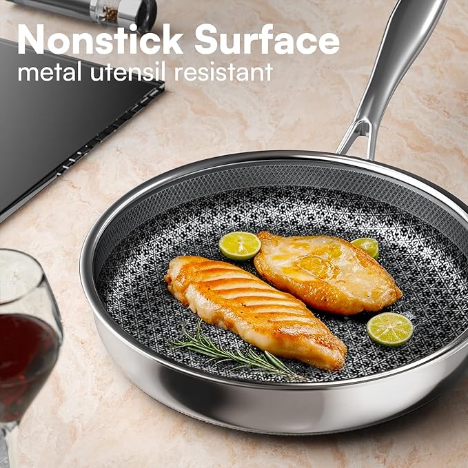 Non Stick Frying Pans Set with 3 Lid, Hybrid Pans Set Nonstick (8+10+12inch),Pan for cooking, nonStick Cookware, Dishwasher and Oven-Safe Cookware Sets, Stainless Steel Skillets